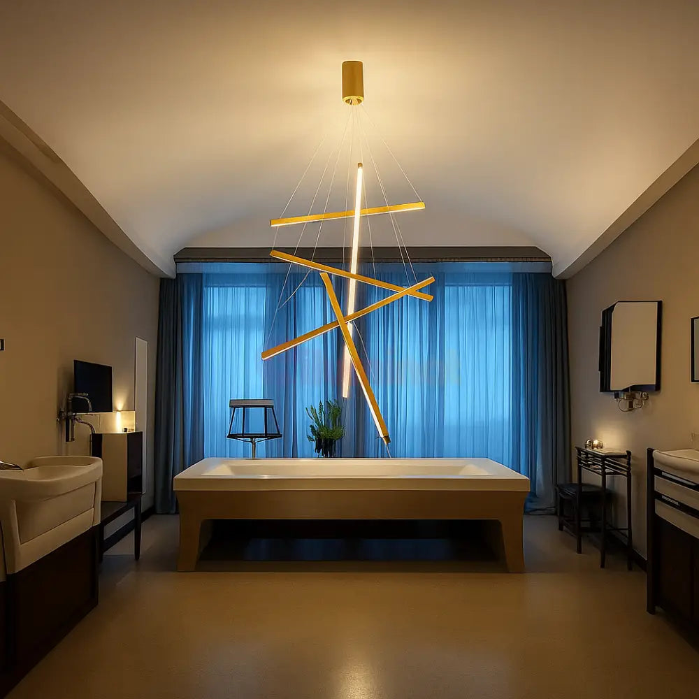 Lustra LED 5 Geometric GOLD Lines Suspendata Echivalent 500W AURIE / 90CM / SUSPENDATE Lighting Fixtures