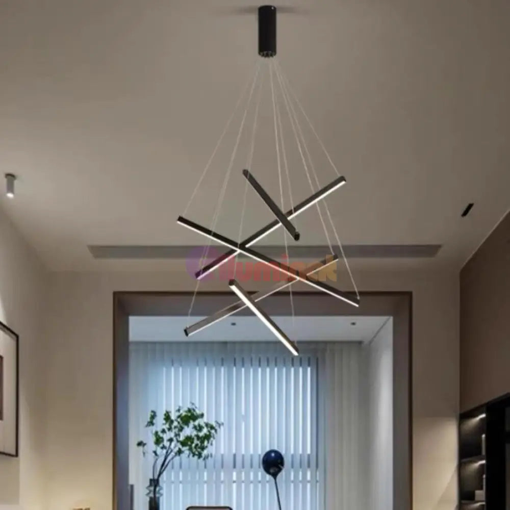 Lustra Led 5 Geometric Lines Suspendata Echivalent 500W Neagra / 90Cm Suspendate Lighting Fixtures