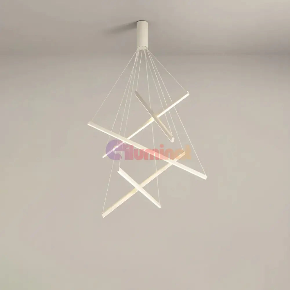 Lustra LED 5 Geometric WHITE Lines Suspendata Echivalent 500W ALBA / 90CM / SUSPENDATE Lighting Fixtures