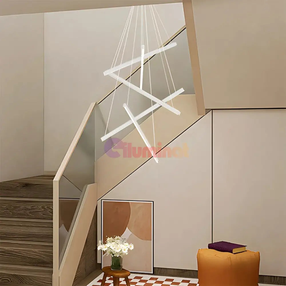Lustra LED 5 Geometric WHITE Lines Suspendata Echivalent 500W ALBA / 90CM / SUSPENDATE Lighting Fixtures