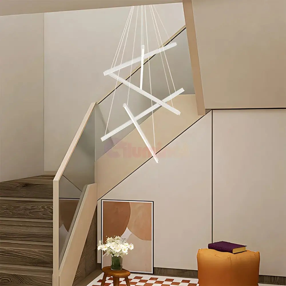 Lustra LED 5 Geometric WHITE Lines Suspendata Echivalent 500W ALBA / 90CM / SUSPENDATE Lighting Fixtures