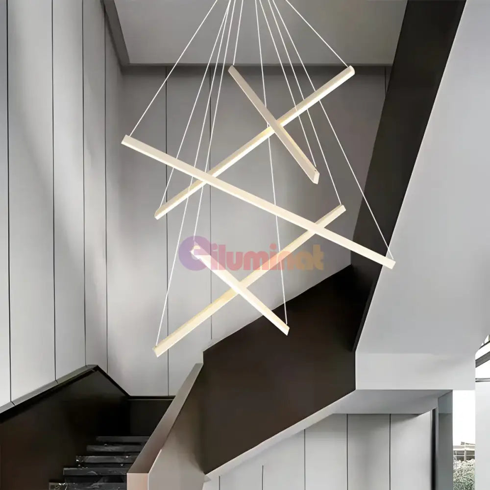 Lustra LED 5 Geometric WHITE Lines Suspendata Echivalent 500W ALBA / 90CM / SUSPENDATE Lighting Fixtures
