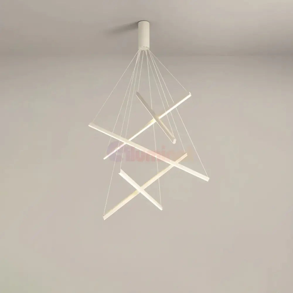 Lustra LED 5 Geometric WHITE Lines Suspendata Echivalent 500W ALBA / 90CM / SUSPENDATE Lighting Fixtures