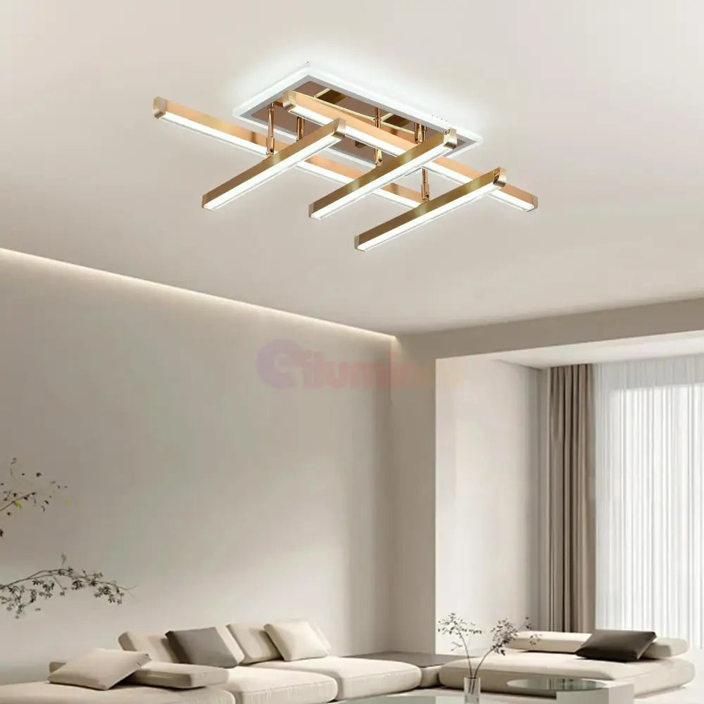 Lustra Led 5 Lines Gold Reglabila Echivalent 600W Telecomanda Lighting Fixtures