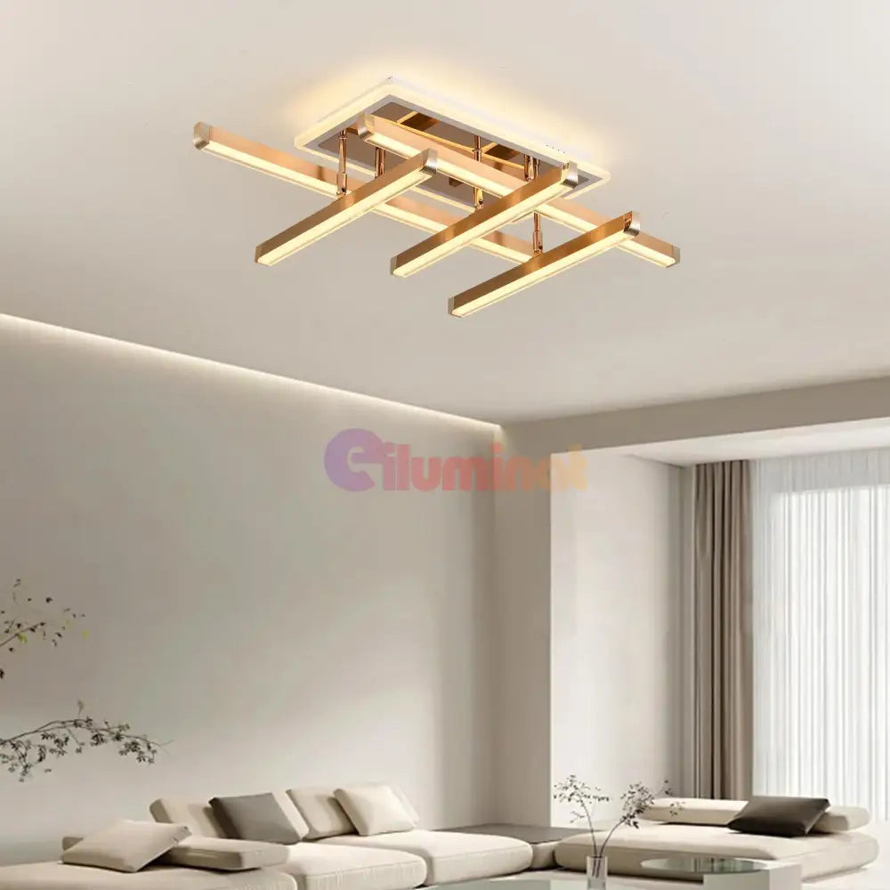 Lustra Led 5 Lines Gold Reglabila Echivalent 600W Telecomanda Lighting Fixtures