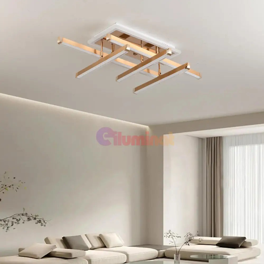 Lustra Led 5 Lines Gold Reglabila Echivalent 600W Telecomanda Lighting Fixtures