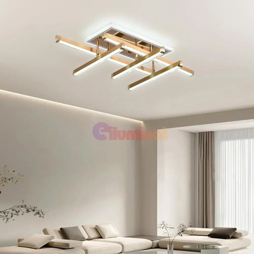 Lustra Led 5 Lines Gold Reglabila Echivalent 600W Telecomanda Lighting Fixtures