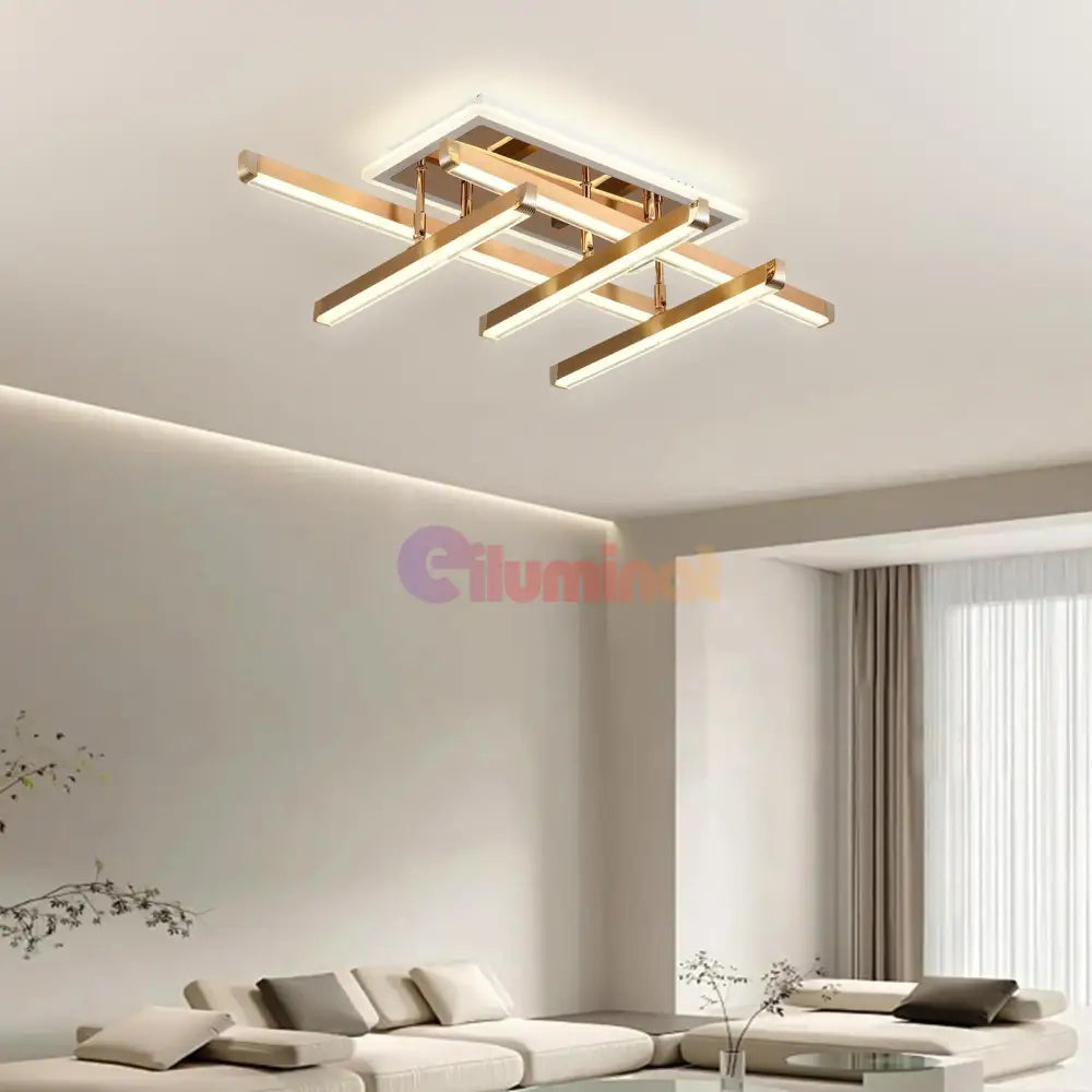 Lustra Led 5 Lines Gold Reglabila Echivalent 600W Telecomanda Lighting Fixtures