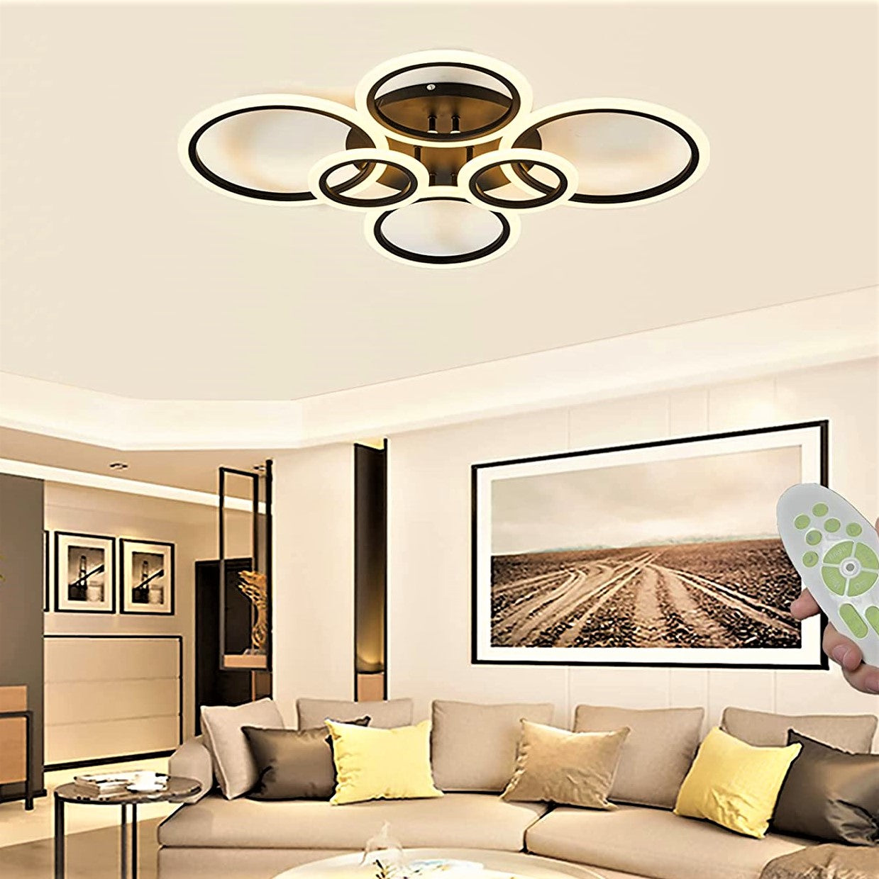 Lustra Led 4 + 2 Circle Maxi Brown Design Telecomanda Lighting Fixtures