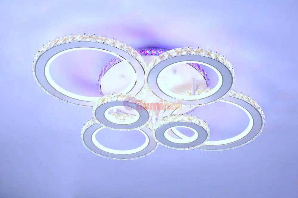 Lustra Led 6 Circle Cristal Alba Rgb Echivalent 800W Telecomanda Chandeliers Crystal