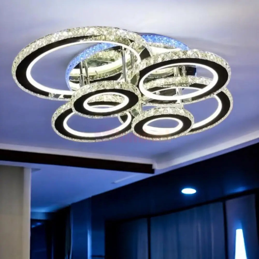 Lustra Led 6 Circle Cristal Chrome Rgb Echivalent 800W Telecomanda Chandeliers Crystal