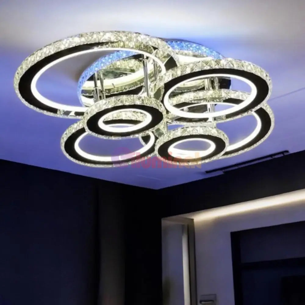 Lustra Led 6 Circle Cristal Chrome Rgb Echivalent 800W Telecomanda Chandeliers Crystal