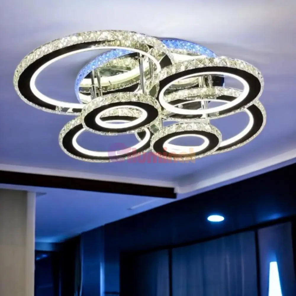 Lustra Led 6 Circle Cristal Chrome Rgb Echivalent 800W Telecomanda Chandeliers Crystal