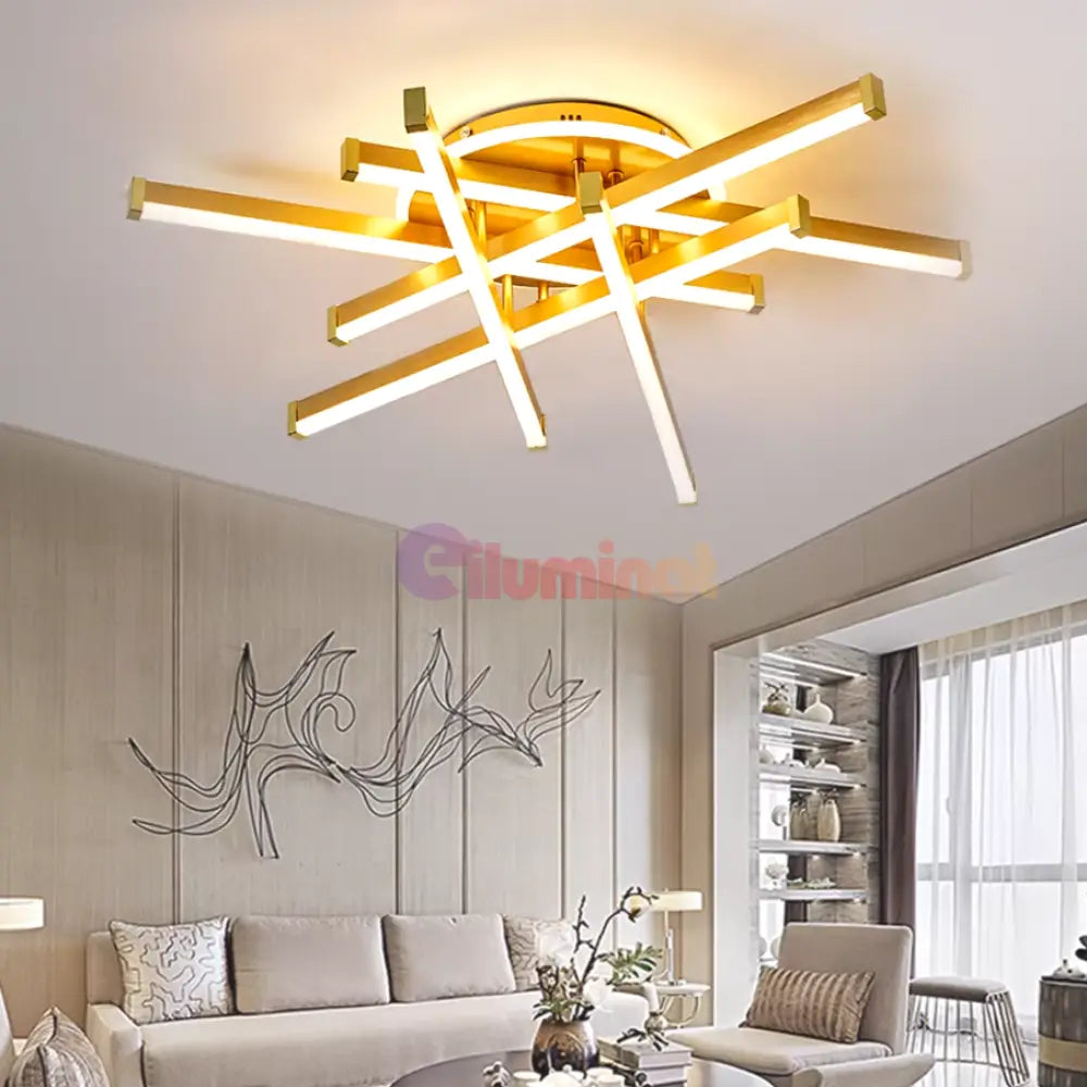 Lustra Led 6 Lines Design Round Gold Echivalent 800W Telecomanda Lighting Fixtures