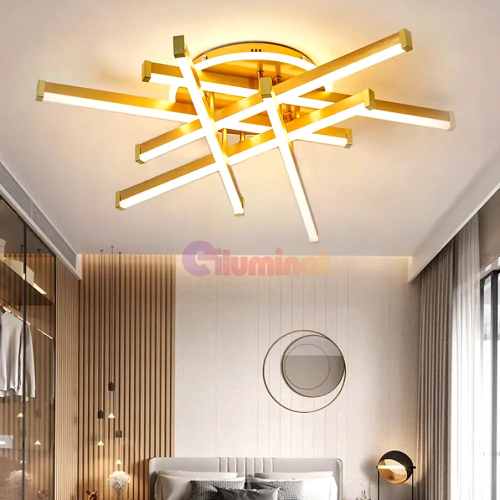 Lustra Led 6 Lines Design Round Gold Echivalent 800W Telecomanda Lighting Fixtures