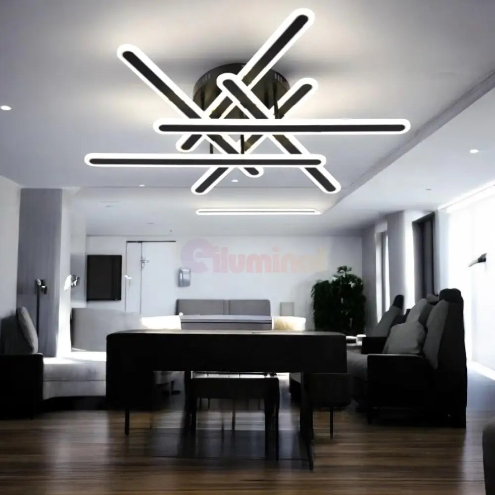 Lustra LED 6 Linnes Round Black Echivalent 800W telecomanda NEAGRA / 60CM / MINIMALIST DESIGN Lighting Fixtures