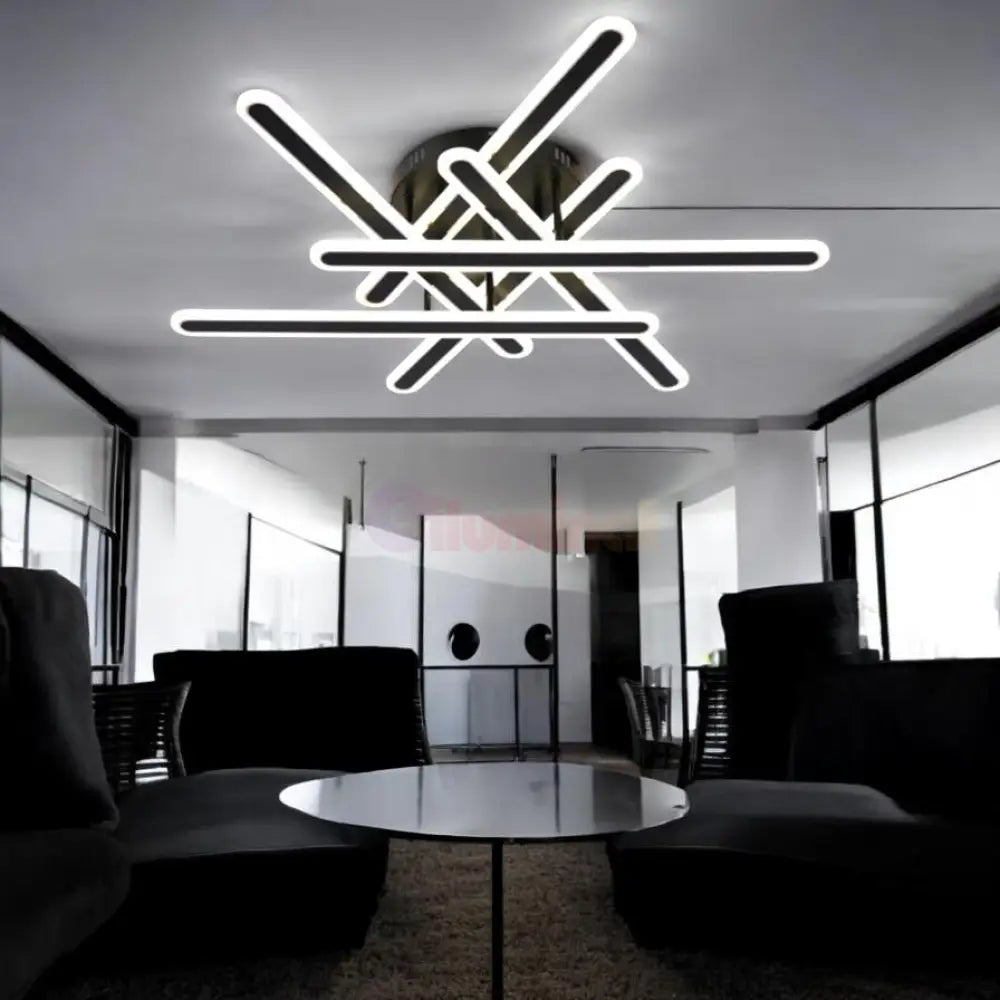 Lustra LED 6 Linnes Round Black Echivalent 800W telecomanda NEAGRA / 60CM / MINIMALIST DESIGN Lighting Fixtures