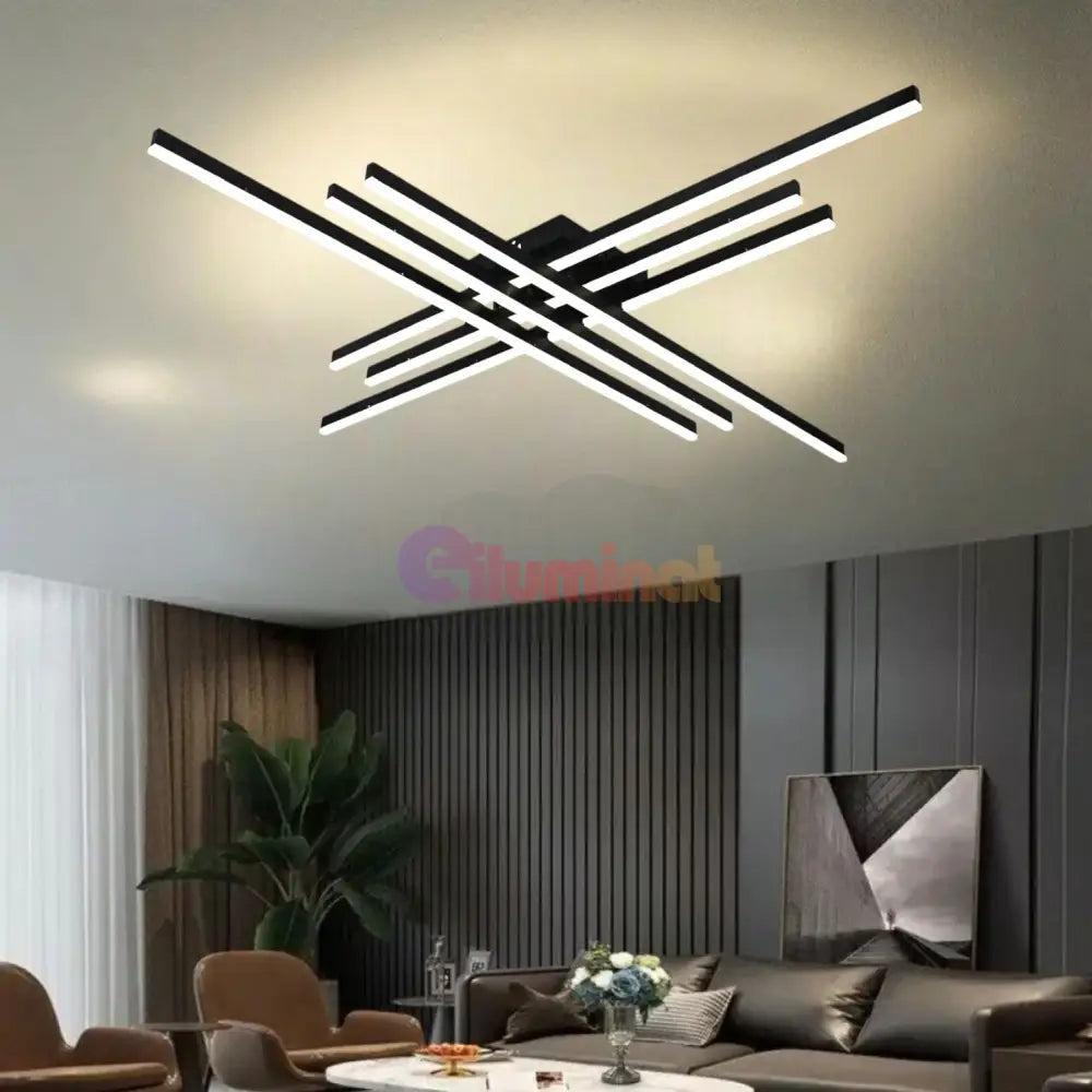 Lustra Led 6 Modern Lines Black Echivalent 600W Telecomanda Lighting Fixtures