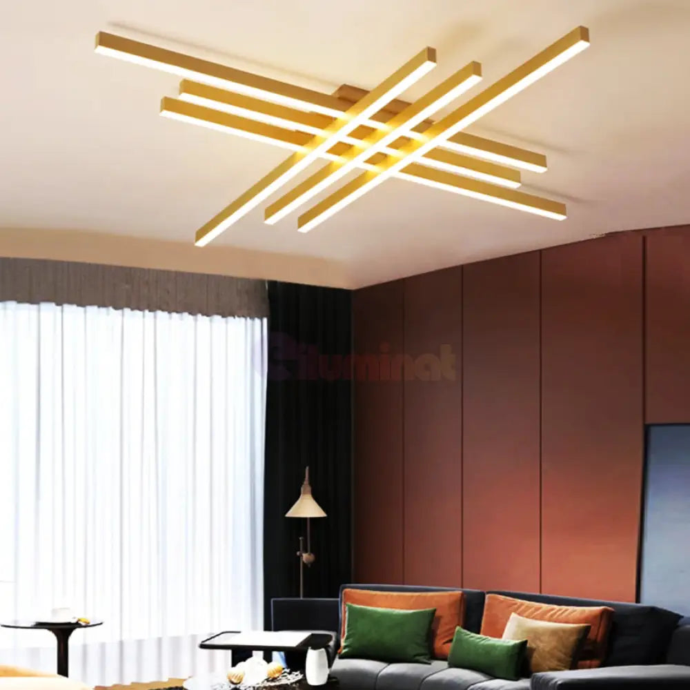 Lustra LED 6 Modern LINES Gold Echivalent 600W Telecomanda AURIE / 120CM / MINIMALIST DESIGN Lighting Fixtures