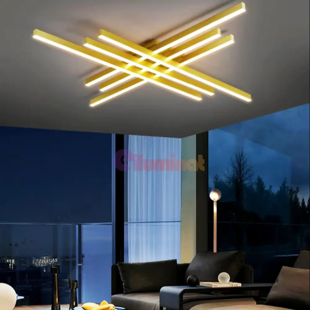 Lustra Led 6 Modern Lines Gold Echivalent 600W Telecomanda Lighting Fixtures