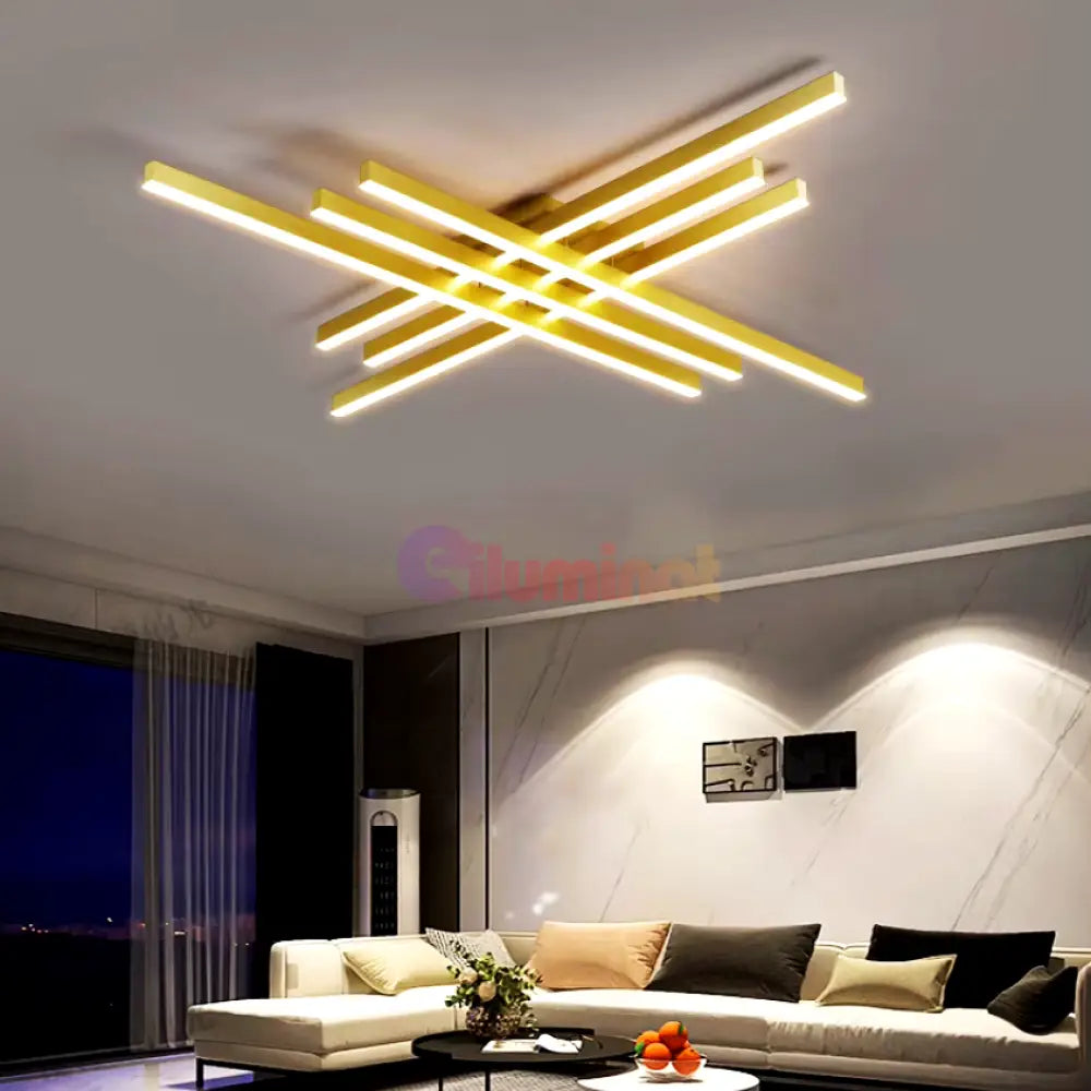 Lustra Led 6 Modern Lines Gold Echivalent 600W Telecomanda Lighting Fixtures