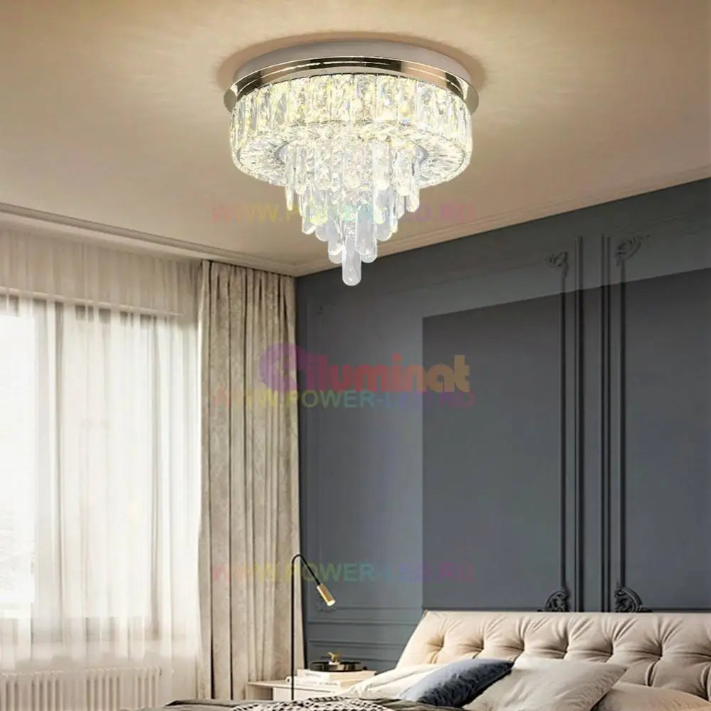 Lustra Led 64W Elegance Circle Cristal Echivalent 400W Telecomanda Chandeliers