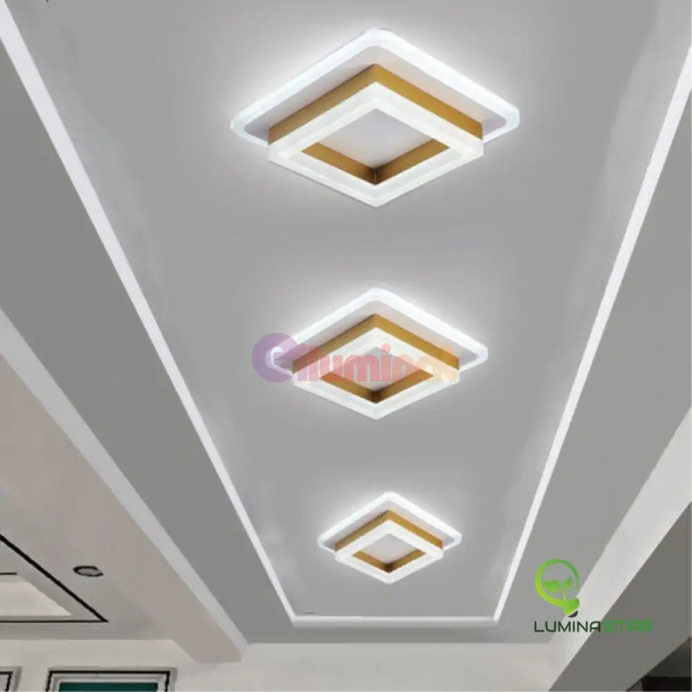 Lustra Led 64W Quadrata Gold Echivalent 200W Lighting Fixtures