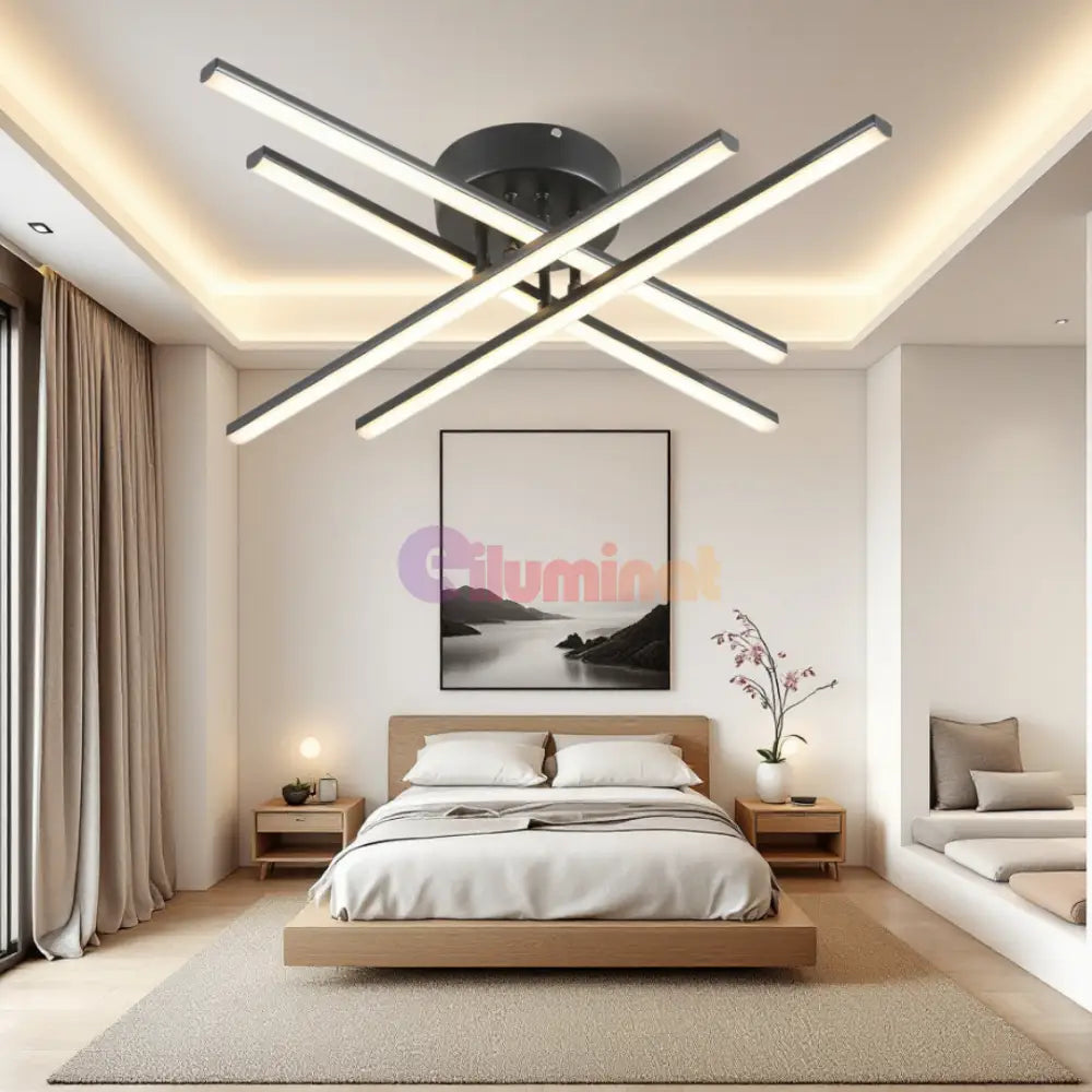 Lustra LED 4 Modern LINES Black Echivalent 400W Telecomanda 7015-4C NEAGRA / 67CM / MINIMALIST DESIGN Lighting Fixtures