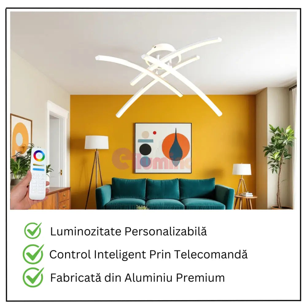 Lustra LED 4 Modern LINES White Echivalent 400W Telecomanda 7023-4C ALBA / 68CM / MINIMALIST DESIGN Lighting Fixtures