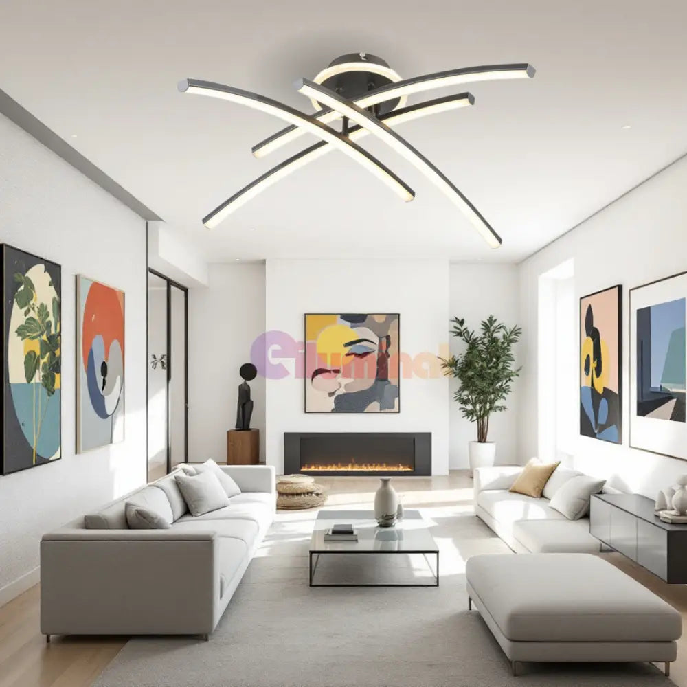 Lustra LED 4 Modern LINES Black Echivalent 400W Telecomanda BK-7023-4C NEAGRA / 68CM / MINIMALIST DESIGN Lighting