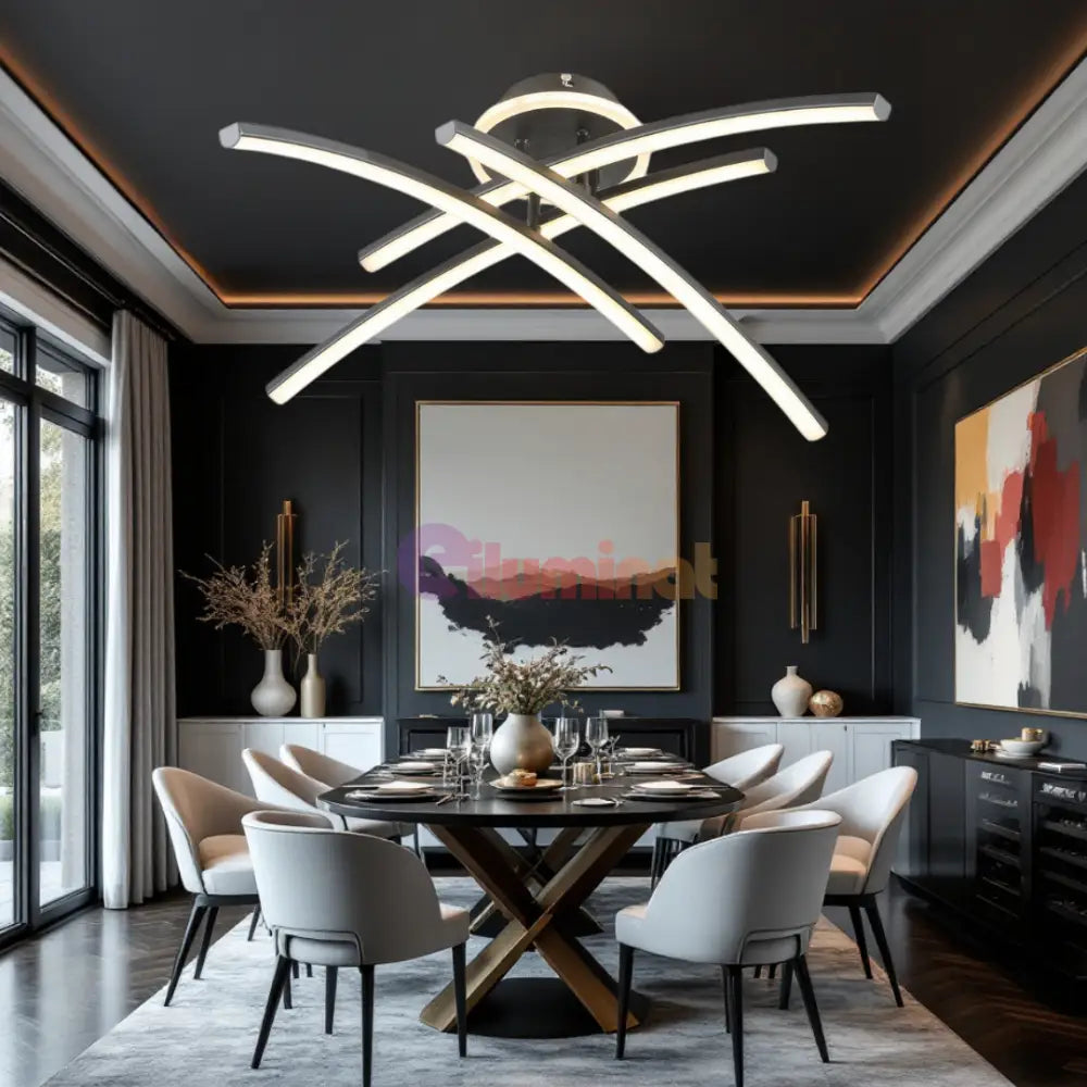 Lustra LED 66W Ophelia 4 Elemente NEAGRA Echivalent 400W Telecomanda NEAGRA / 68CM / MINIMALIST DESIGN Lighting Fixtures