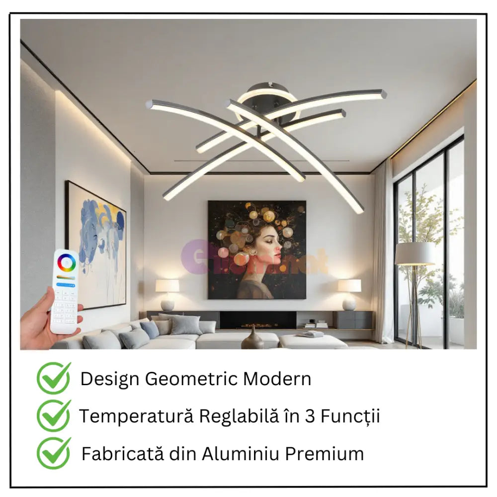 Lustra LED 66W Ophelia 4 Elemente NEAGRA Echivalent 400W Telecomanda NEAGRA / 68CM / MINIMALIST DESIGN Lighting Fixtures