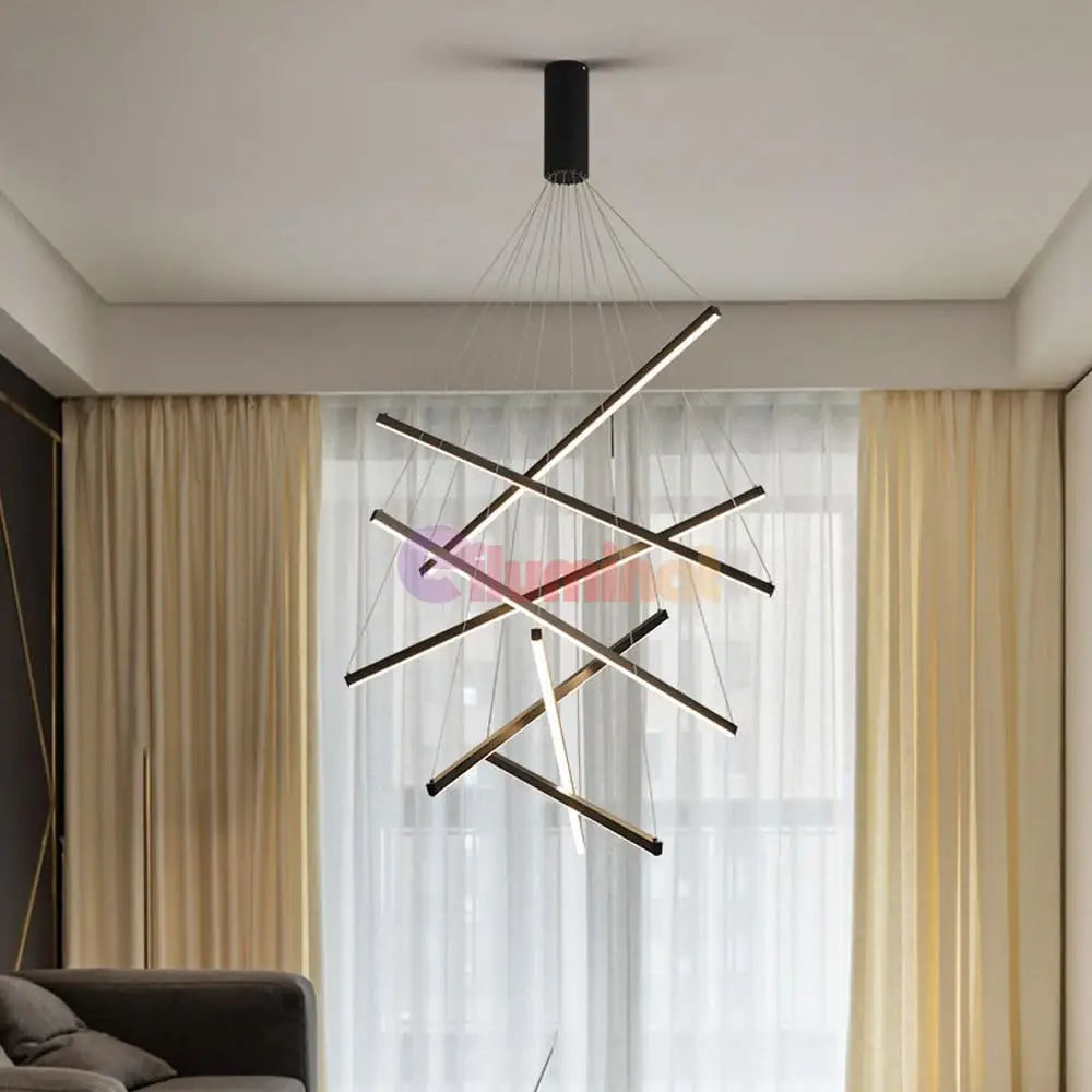 Lustra LED 7 Geometric BLACK Lines Suspendata Echivalent 800W 200CM NEAGRA / 200CM / SUSPENDATE Lighting Fixtures