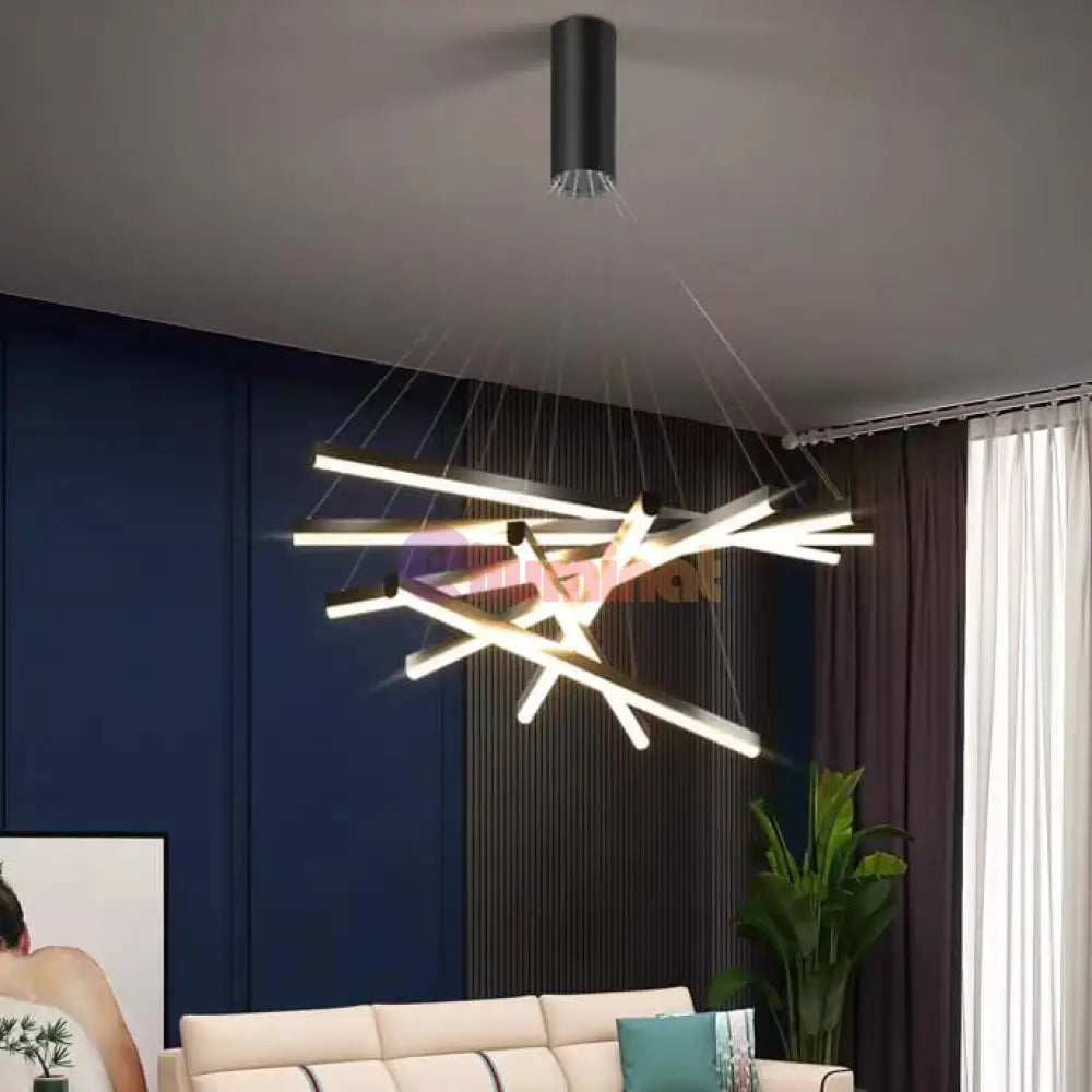 Lustra LED 7 Geometric BLACK Lines Suspendata Echivalent 800W 200CM NEAGRA / 200CM / SUSPENDATE Lighting Fixtures