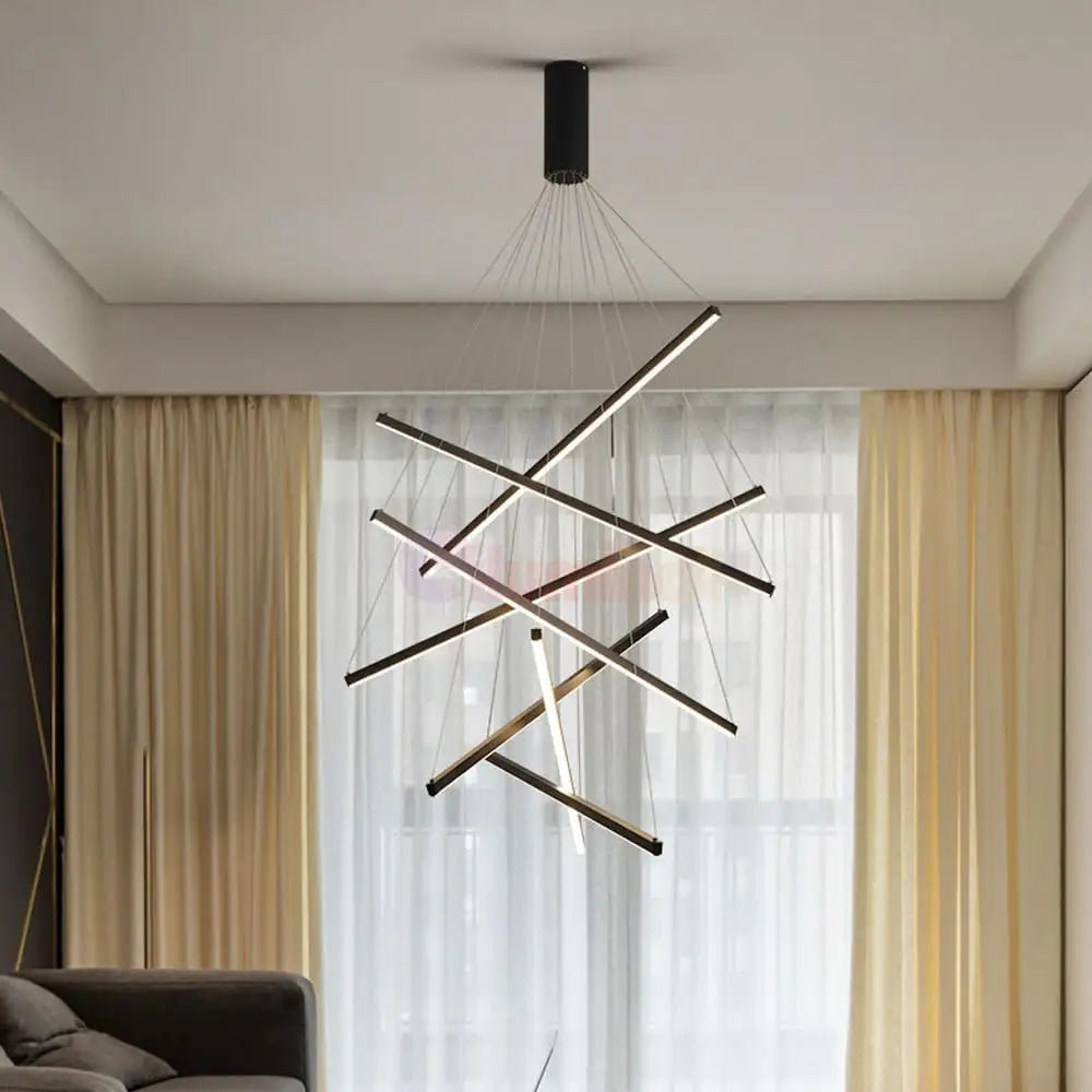 Lustra LED 7 Geometric BLACK Lines Suspendata Echivalent 800W 200CM NEAGRA / 200CM / SUSPENDATE Lighting Fixtures