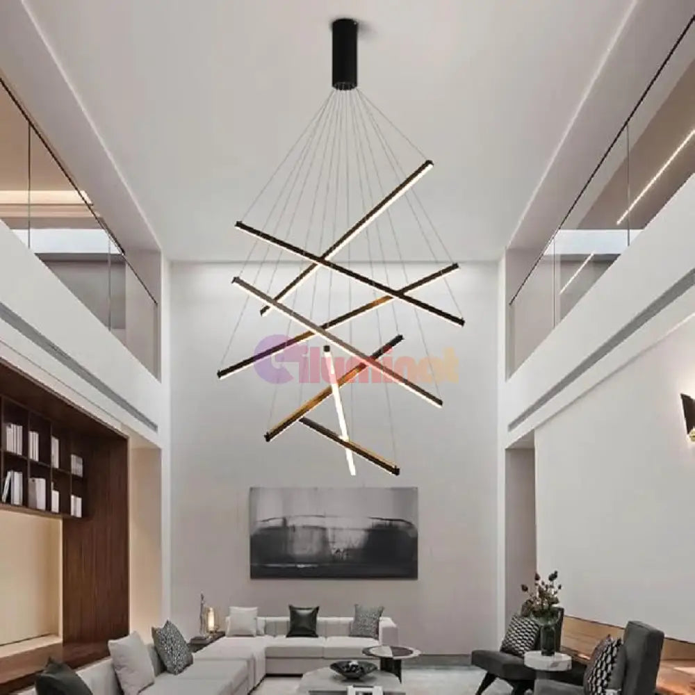 Lustra LED 7 Geometric BLACK Lines Suspendata Echivalent 800W 200CM NEAGRA / 200CM / SUSPENDATE Lighting Fixtures