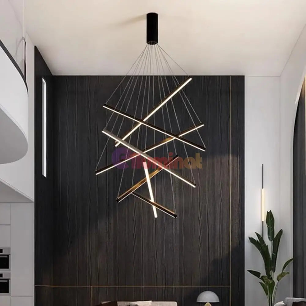 Lustra LED 7 Geometric BLACK Lines Suspendata Echivalent 800W 200CM NEAGRA / 200CM / SUSPENDATE Lighting Fixtures
