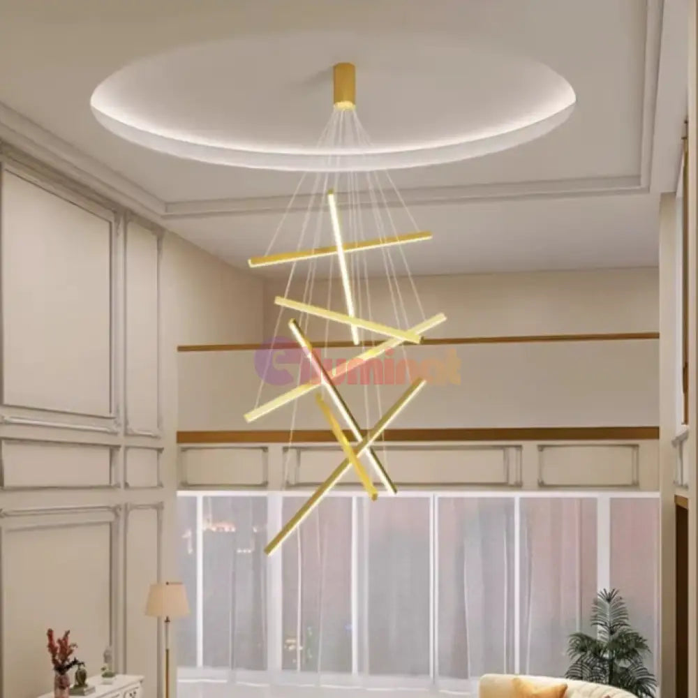 Lustra LED 7 Geometric GOLD Lines Suspendata Echivalent 800W 200CM AURIE / 200CM / SUSPENDATE Lighting Fixtures