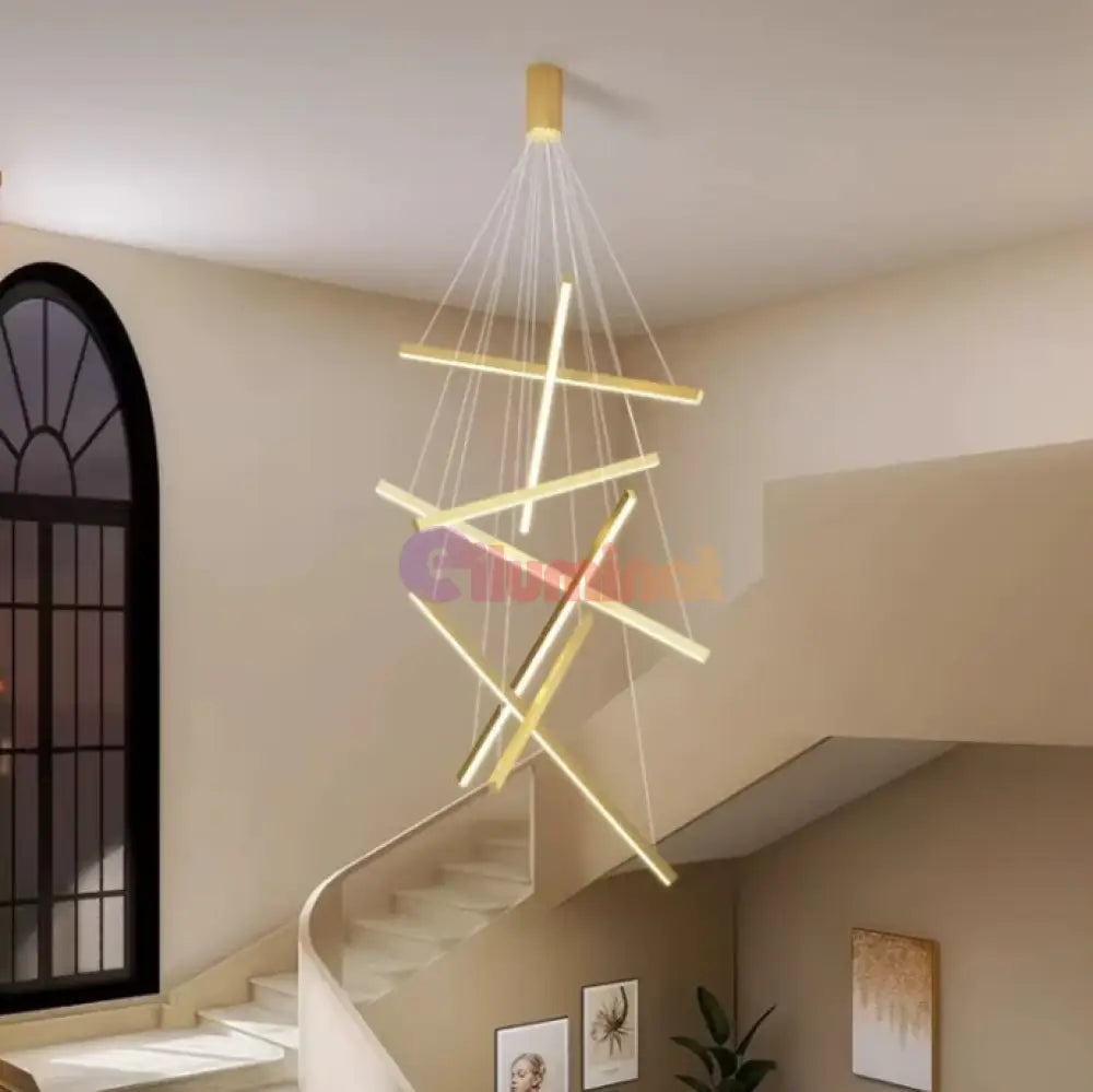 Lustra LED 7 Geometric GOLD Lines Suspendata Echivalent 800W 200CM AURIE / 200CM / SUSPENDATE Lighting Fixtures