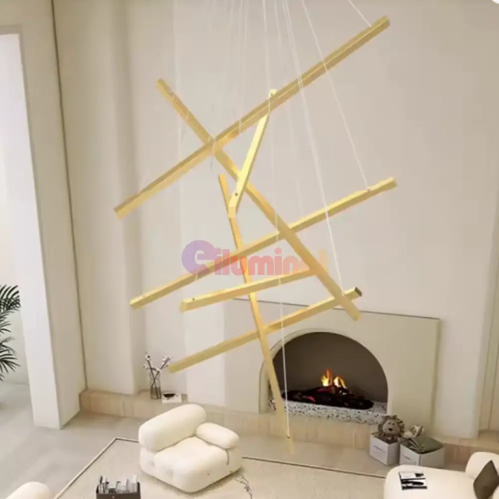 Lustra LED 7 Geometric GOLD Lines Suspendata Echivalent 800W 200CM AURIE / 200CM / SUSPENDATE Lighting Fixtures
