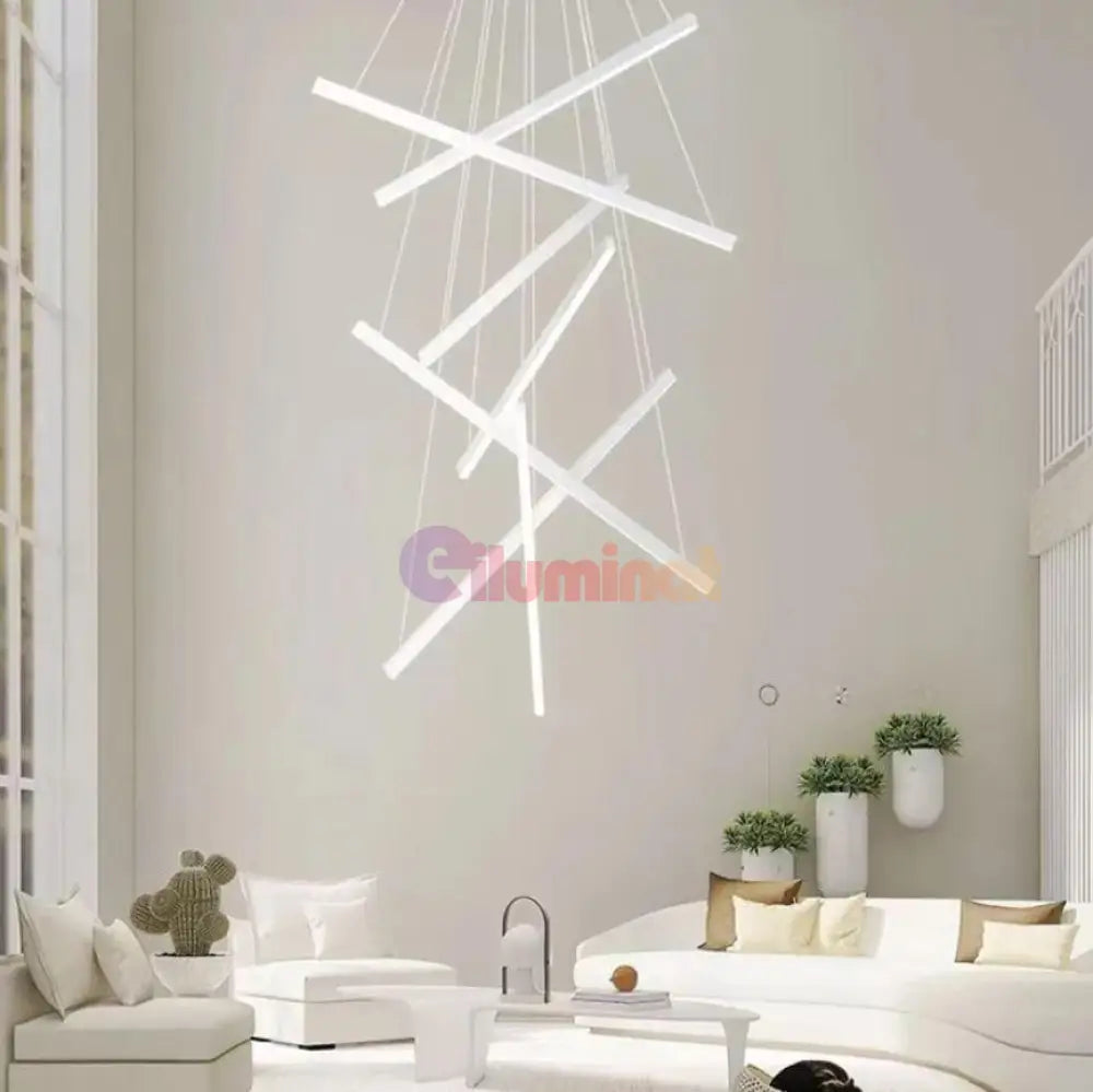 Lustra Led 7 Geometric Lines Suspendata Echivalent 800W 200Cm Alba / Suspendate Lighting Fixtures