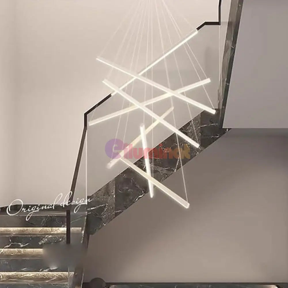 Lustra LED 7 Geometric WHITE Lines Suspendata Echivalent 800W 200CM ALBA / 200CM / SUSPENDATE Lighting Fixtures