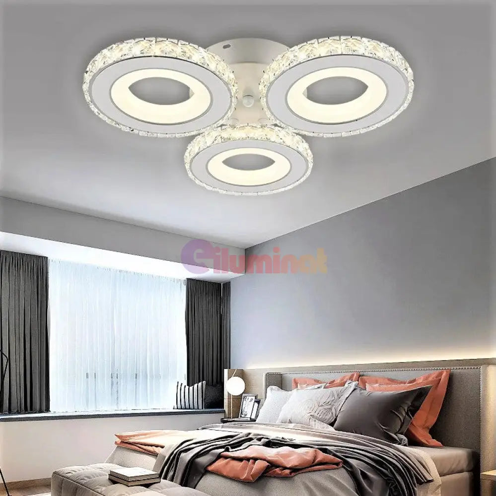 Lustra Led 72W 3 Circle Cristal Alba Telecomanda Lighting Fixtures