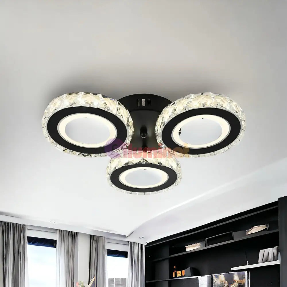 Lustra Led 72W 3 Circle Cristal Negru Telecomanda Lighting Fixtures