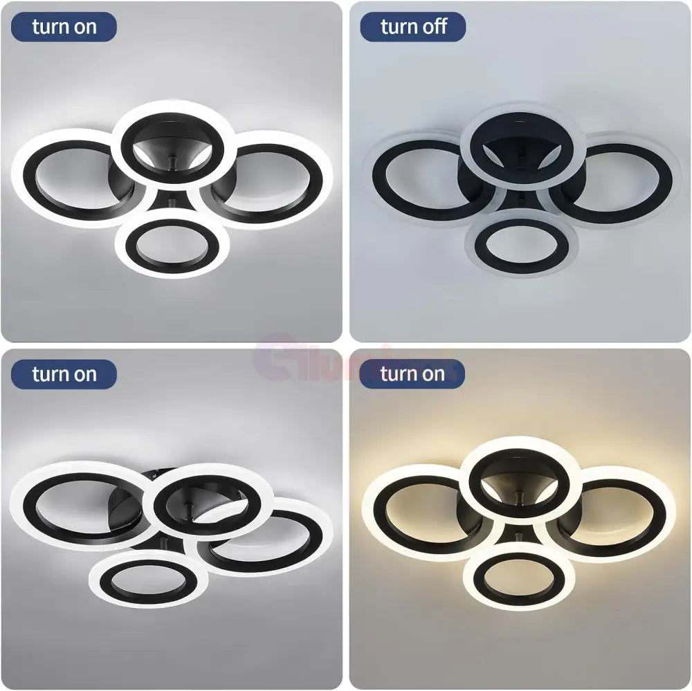 Lustra Led 72W 4 Circle Black Smart Control Vocal Echivalent 400W Lighting Fixtures