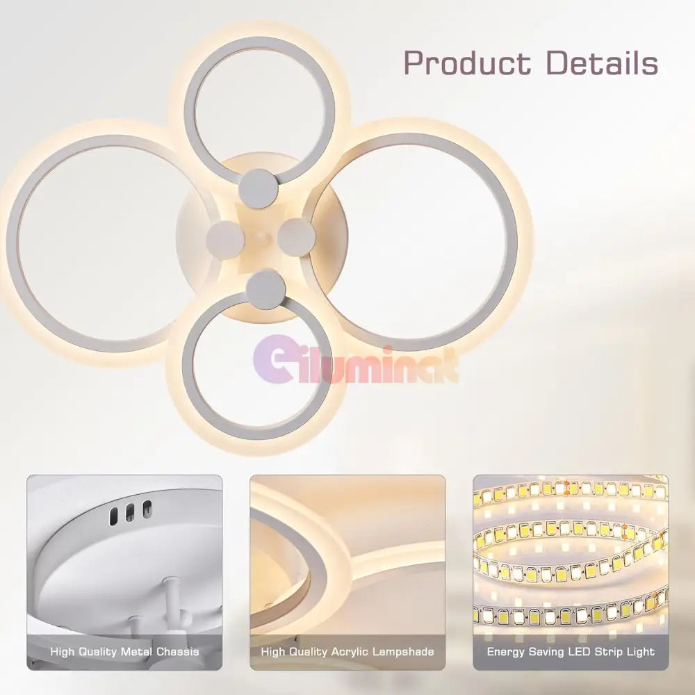 Lustra Led 72W 4 Circle Smart Control Vocal Echivalent 400W Lighting Fixtures