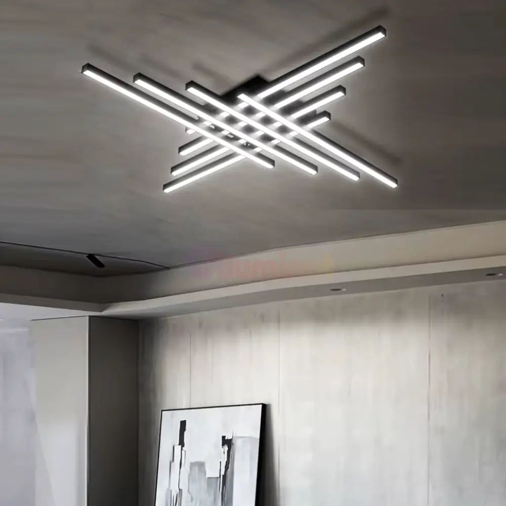 Lustra LED 8 Modern LINES Black Echivalent 1000W Telecomanda NEAGRA / 120CM / MINIMALIST DESIGN Lighting Fixtures