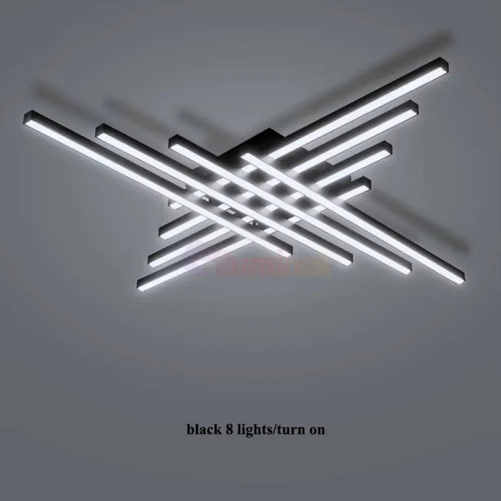 Lustra LED 8 Modern LINES Black Echivalent 1000W Telecomanda NEAGRA / 120CM / MINIMALIST DESIGN Lighting Fixtures