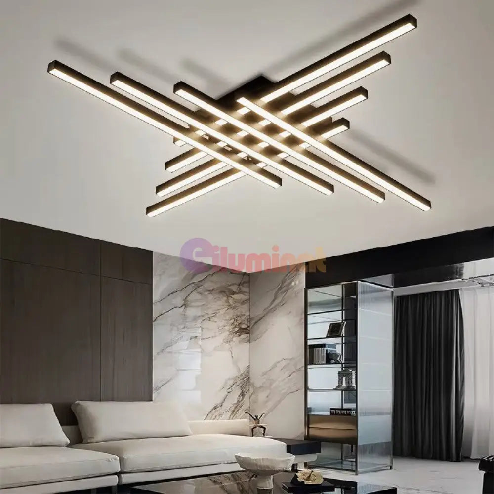 Lustra LED 8 Modern LINES Black Echivalent 1000W Telecomanda NEAGRA / 120CM / MINIMALIST DESIGN Lighting Fixtures