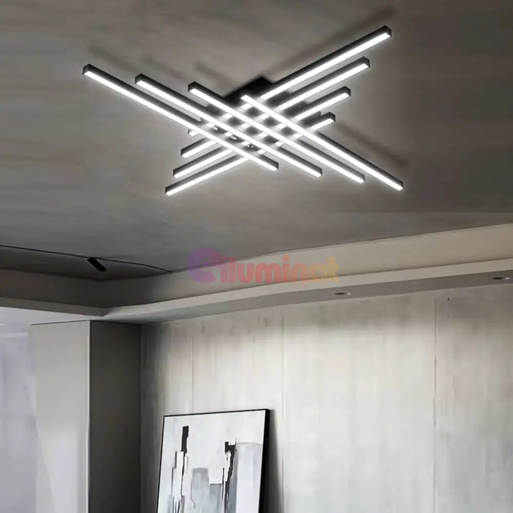 Lustra LED 8 Modern LINES Black Echivalent 1000W Telecomanda NEAGRA / 120CM / MINIMALIST DESIGN Lighting Fixtures